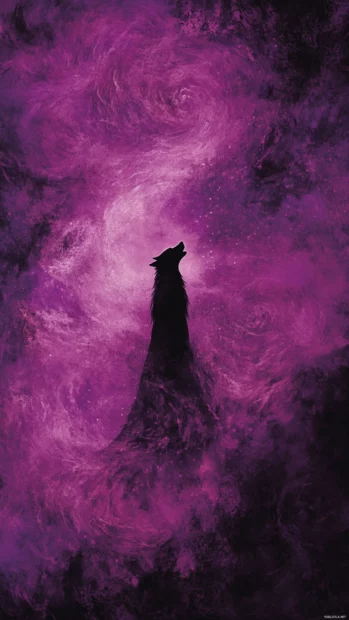 A digital painting of a howling wolf surrounded by galaxy swirls.