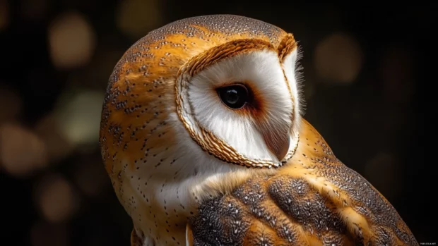 A dramatic Barn Owl portrait with shadows dancing across its feathered face.