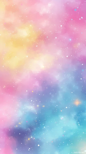 A dreamy pastel sky at dawn, blending soft pinks, blues, and yellows, creating a soothing gradient.