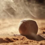 A dusty baseball rolling across the infield, captured in cinematic slow motion detail.
