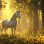 A glowing fantasy forest surrounds a unicorn in this Unicorn Wallpaper 4K scene.