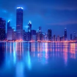 A glowing metropolis featured in this city nights wallpaper for PC.