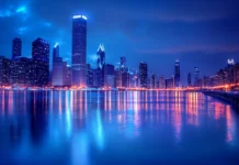 A glowing metropolis featured in this city nights wallpaper for PC.