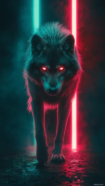 A glowing vertical rift opens in the sky as a wolf walks through calmly.