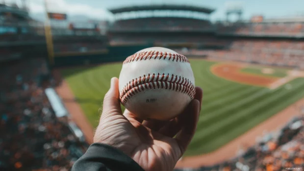 A hand holding a baseball ready for the pitch.