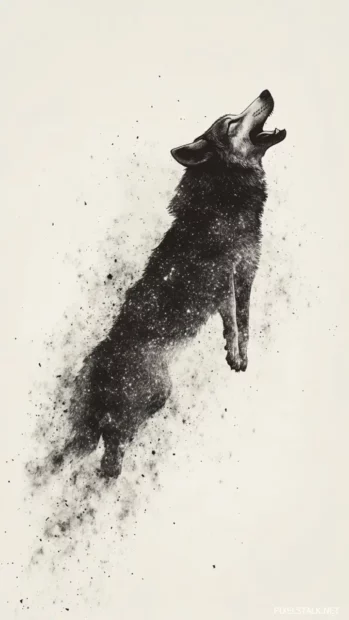 A happy wolf riding a shooting star.