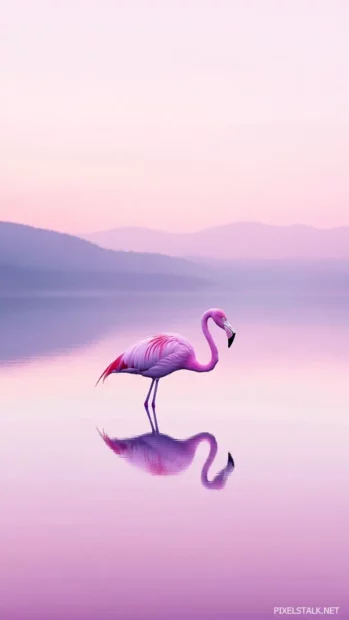 A lone flamingo standing against pastel skies, perfect for an aesthetic phone background.