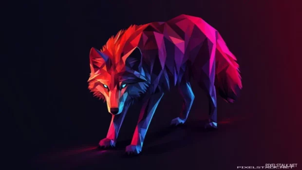 A low poly style wolf design with split color lighting and geometric shapes.