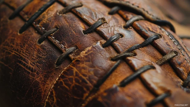 A macro photo of baseball glove leather with visible texture and wear, Close up baseball glove texture wallpaper.
