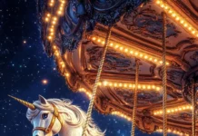 A magical Unicorn carousel spinning through stars.