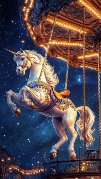A magical Unicorn carousel spinning through stars.