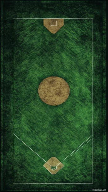 A minimalist art style baseball field, clean lines and geometric grass patterns creating an elegant aesthetic.