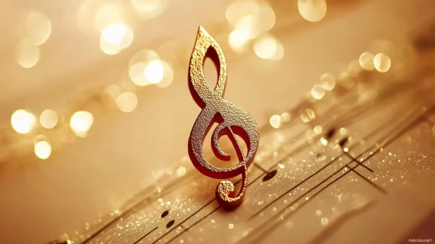 A minimalist design featuring a single sheet of music displayed prominently against a soft, blurred background, emphasizing the elegant notes and symbols in stark contrast.