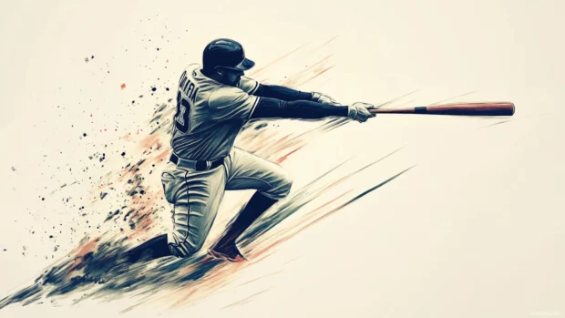 A minimalist ink painting of a baseball player in action, expressive brushstrokes creating a sense of movement.