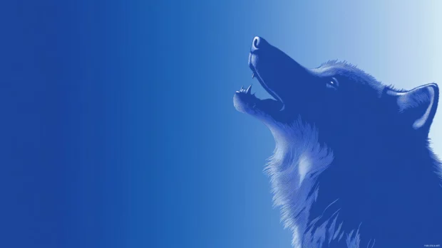 A minimalist profile of a howling wolf set against a gradient of deep blue and silver.