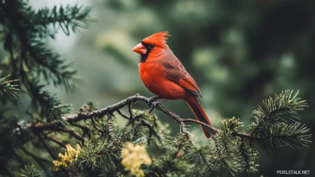 A minimalist shot of a cardinal resting on a single twig, designed for a cardinal wallpaper.