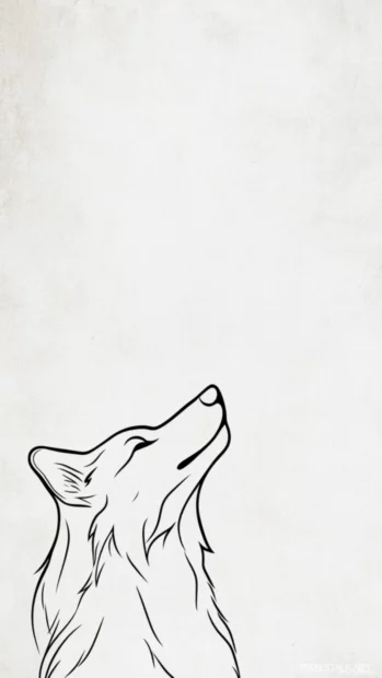A minimalistic wolf silhouette drawn with one continuous line on textured background.