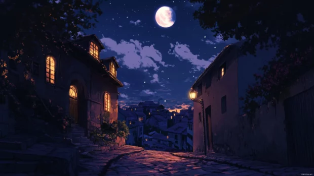 A moment of peace in the middle of a Nighttime City Desktop Wallpaper.