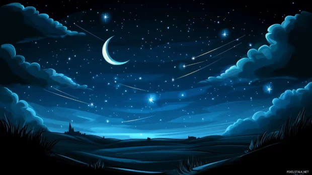 A mystical night sky with shooting stars streaking across a velvety black background, adding a sense of wonder.
