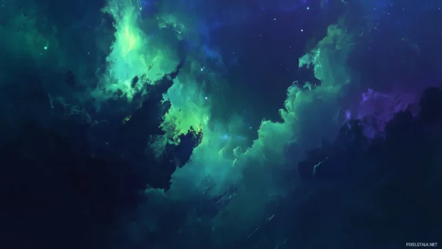 A mystical sky with the Northern Lights dancing in green and purple shades.