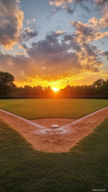 A peaceful sunset moment captured before first pitch enhanced by Baseball match sunset photography.