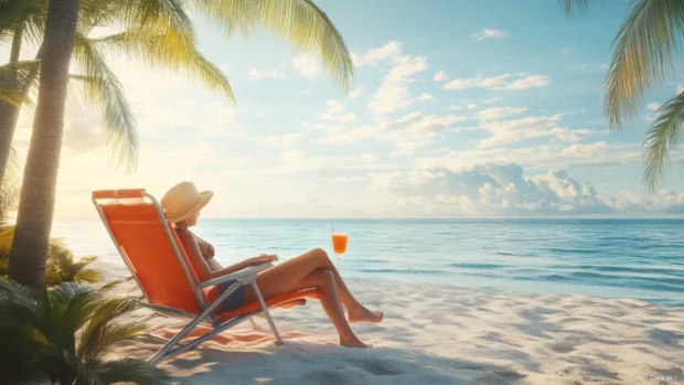 A person enjoying a drink on a Miami beach chair with ocean view.