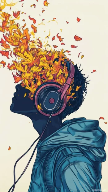 A person immersed in headphones lost in the rhythm, Music lover wallpaper for iPhone.
