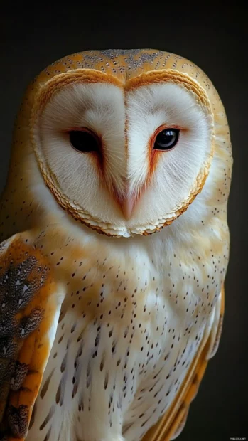 A portrait crop of a barn owl in profile, its white heart shaped face glowing softly.