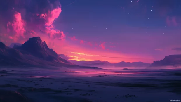A purple sky, dreamy, with pink indigo, light wispy clouds.