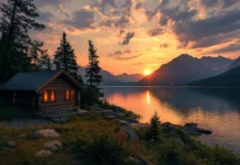A quiet sunrise transforms the landscape in this Sunrise Wallpaper with Lake view.