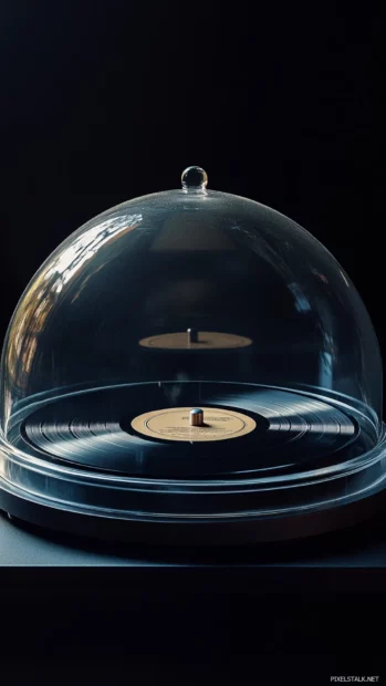 A record spinning beneath a glass dome.