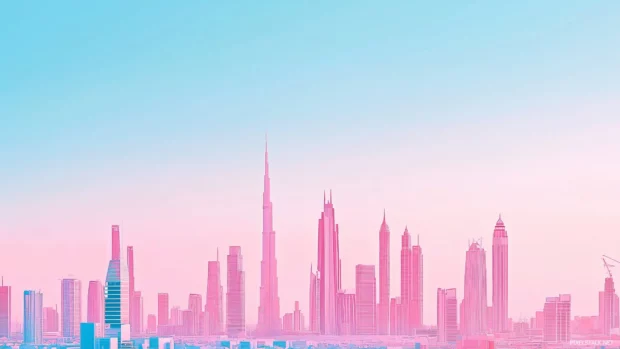 A refined city skyline with minimal design, soft ambient light, and understated colors, enhancing its simplicity.