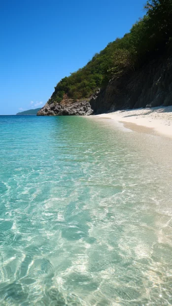 A refreshing beach with clear turquoise waters and soft white sand.