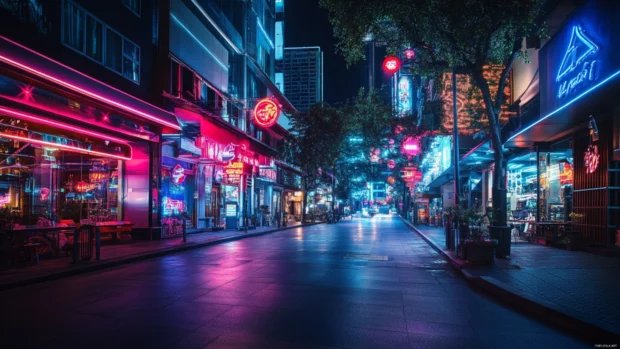 A retro style neon avenue suited for a night city wallpaper 4k.