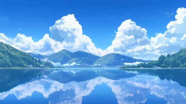 A serene blue sky with soft, fluffy white clouds scattered across.