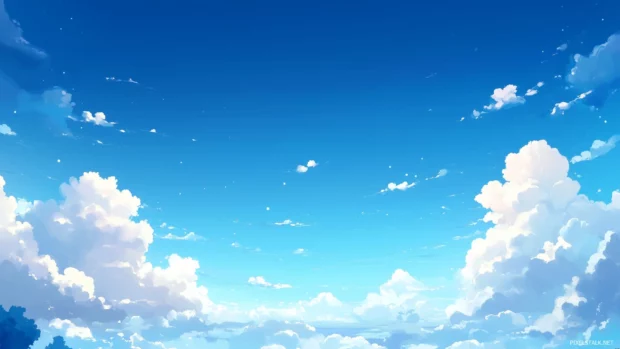 A serene blue sky with soft, fluffy white clouds scattered across.