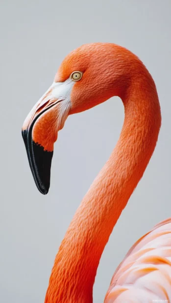 A simple flamingo profile shot with a white backdrop, ideal for wallpapers.