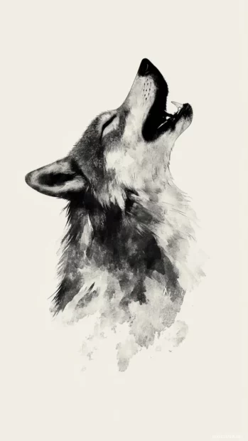 A simple vertical watercolor wolf background where the form is made with a single expressive brushstroke.