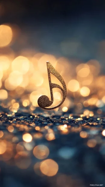A single music note hovering in soft golden light, Music note wallpaper iPhone.