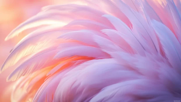 A soft morning light illuminates flamingo feathers in this HD wallpaper.