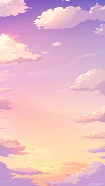 A soft pink sky at sunset, with wispy clouds painted in shades of lavender and peach, casting a calming glow.