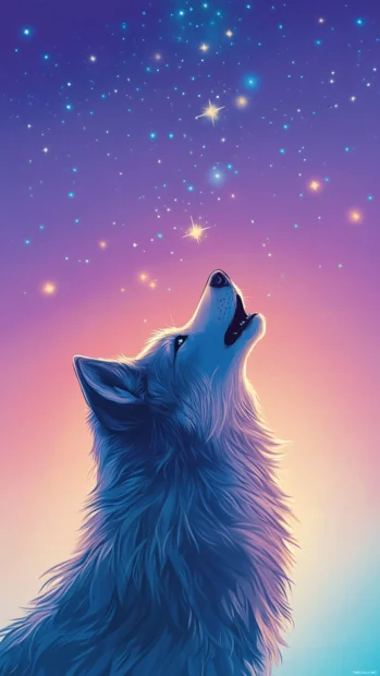 A spirit wolf howling as constellations orbit vertically above its head.