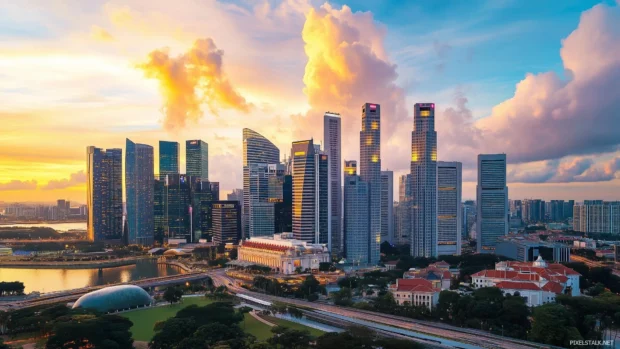 A straightforward cityscape with a few key landmarks and a clean, uncluttered background.