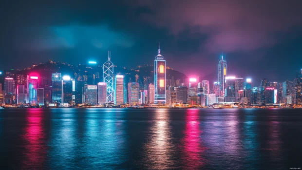 A stunning display of glowing city view in vivid tones.