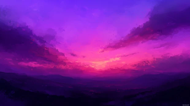 A stunning purple sky at dawn, with hues of lilac and violet illuminating the horizon.