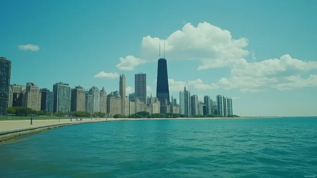 A sweeping view of Chicago skyline at sunset, showcasing the Willis Tower and other major buildings.