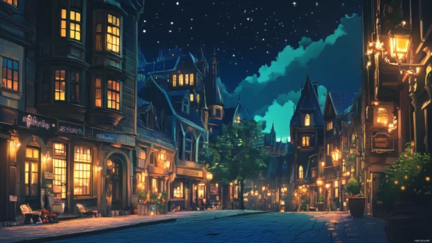 A tranquil moment in the vibrant Nighttime City Desktop Wallpaper.