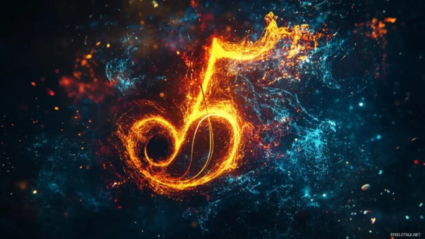 Abstract motion art shaped like a music symbol.