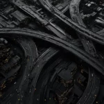 Aerial view of black city wallpaper with a network of shimmering highways.