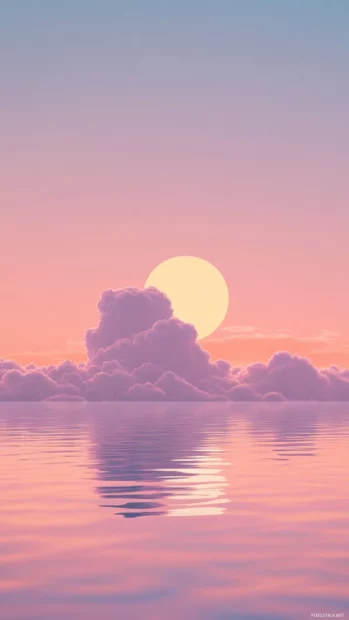 Aesthetic Sunrise Wallpaper featuring minimal clouds and serene water reflections.